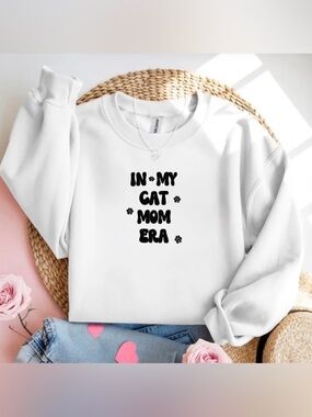 In My Cat Mom Era White Crewneck Sweatshirt Trendy Cat Lover Shirt
